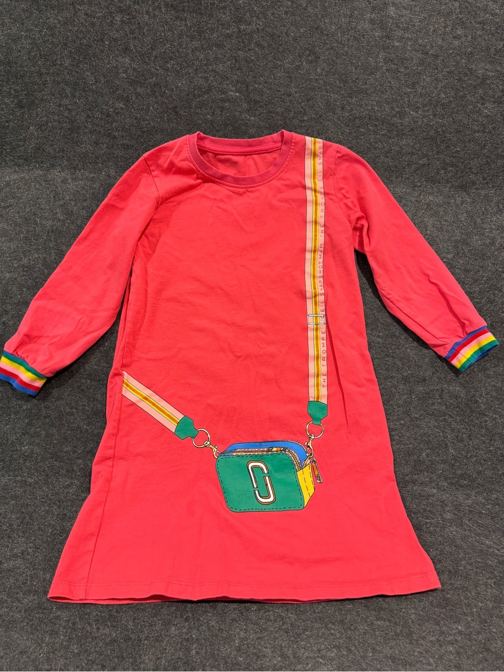 Girls Pink Dress with Colorful Purse Graphic